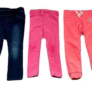 Toddler Girls' Lot of 3 Bottoms, Denim/Pink Leggings & Bright Sweatpants Size 2T